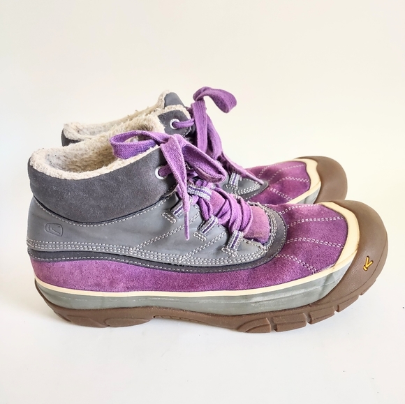Keen Big Kids Purple Gray Suede Round Toe Casual Lace Up Ankle Winter Snow Boot - Picture 4 of 11